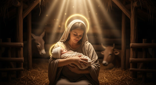 Mary and baby jesus nativity scene christmas religious holiday christianity birth of jesus spiritual mother child