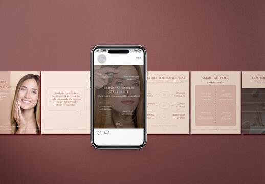 Instagram carousel template for skincare and beauty professionals, 8 customizable post layouts in neutral elegant tones