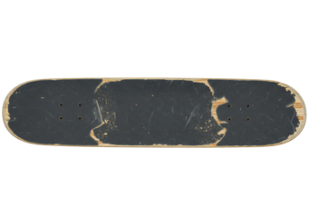 PNG of realistic skateboard with worn grip tape, isolated cut-out on transparent background