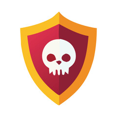 Flat Design Shield with Skull and Crossbones Symbol on White Background danger warning