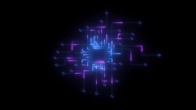 Artificial intelligence Data Transfer electronic board. Glowing Technology Abstract Animation Digital Circuit Board Glowing Lines Nodes Network. international data communication network concept. 