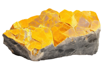 Close up of a natural raw orpiment mineral specimen on a transparent background
