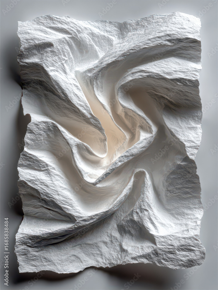 Poster abstract textured paper sculpture: an artistic expression in textured paper, capturing the raw beaut