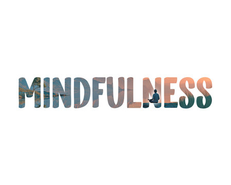 Mindfulness text effect with serene water and meditation