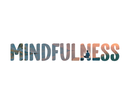 Mindfulness text effect with serene water and meditation