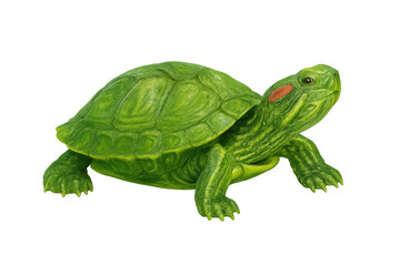 Fototapeta premium Realistic 3d rendering of a vibrant red-eared slider turtle walking slowly against a transparent background, showcasing its detailed features
