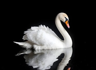 Fototapeta premium Graceful Swan Reflection on Black