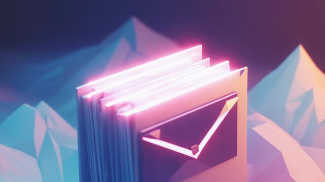 Stack of digital envelopes glowing on an abstract landscape representing online communication