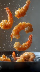 Shrimp/flying/frying pan (Close-up shot)