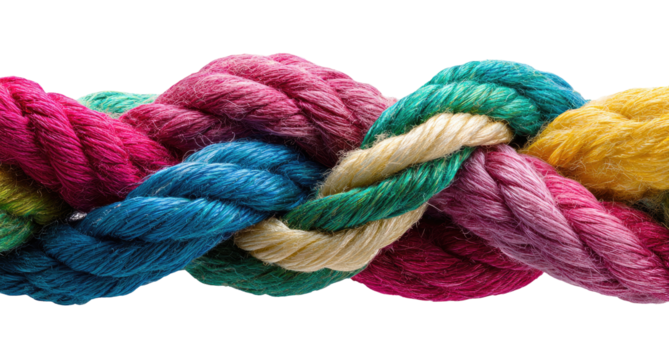 Close-up of vibrant, colorful braided rope - Powered by Adobe
