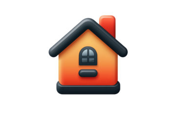 Isolated 3d rendering of simple white and blue house with square window, roof and chimney