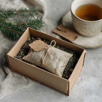   tea bag  in box with tea