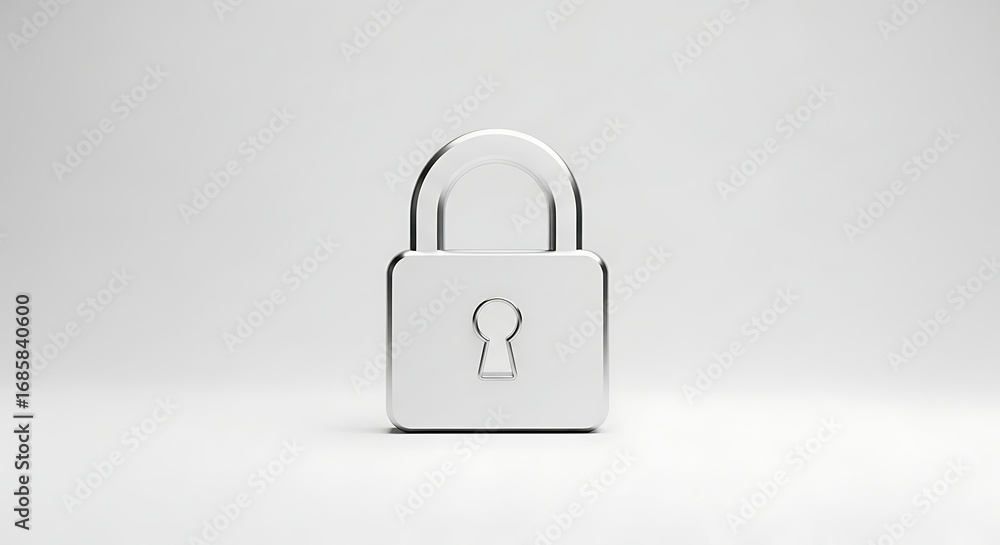 Aufkleber a minimalist rendering of a silver padlock centered on a plain white background in simple studio lig