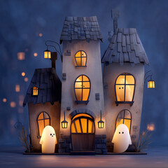 Halloween celebration, ghosts, Halloween lemur, Halloween greeting cards, pumpkin, candy carriage, witch