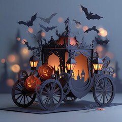 Halloween celebration, ghosts, Halloween lemur, Halloween greeting cards, pumpkin, candy carriage, witch