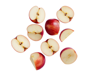 Red apple slices scattered