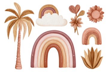 Collection of pastel-toned, whimsical decorative elements