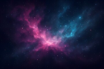 Obraz premium Colorful cosmic nebula with glowing magenta, teal, and indigo gas clouds, star clusters shining through interstellar dust, deep space background for science, inspiration, and futuristic design