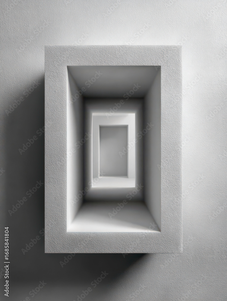 Poster architectural echoes: an eye-level perspective reveals an intricate geometric sequence of recessed s