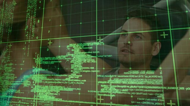 Fitness trainee adjusting posture at gym triggered by biometric code while trainer monitoring stats