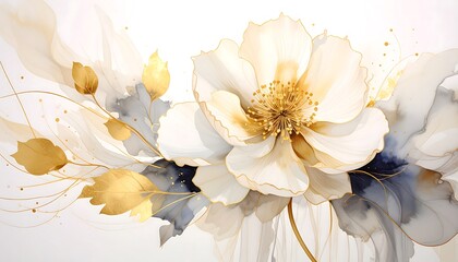 Delicate floral arrangement featuring a large, white bloom and golden accents
