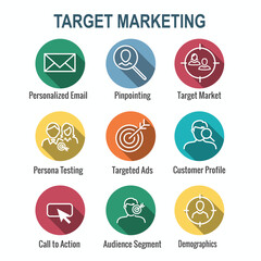 Icon Set for Marketing Strategy - SEO, mobile optimization, brainstorming, social media, data analytics, etc