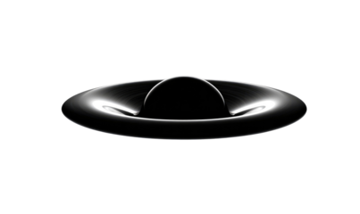 Dark, smooth,  3D  object,  ring-like,  dark  void.  Glossy  surface