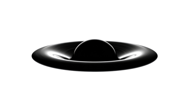 Dark, smooth,  3D  object,  ring-like,  dark  void.  Glossy  surface