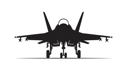 Fototapeta premium Silhouette of a modern fighter jet aircraft from a front view on a white background ready for takeoff or landing