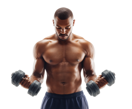 Muscular man working out with dumbbells