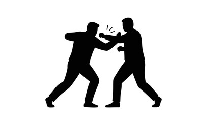 Two silhouetted figures engaged in a boxing match demonstrating a dynamic confrontation with visible motion and impact