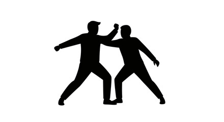 Two silhouetted men in dynamic poses one raising a hand for a high five representing teamwork and celebration