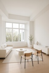 Pristine white modern interior space with architectural elements and natural lighting effects
