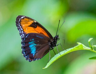 Fototapeta premium Close-up of a colorful butterfly resting on a leaf