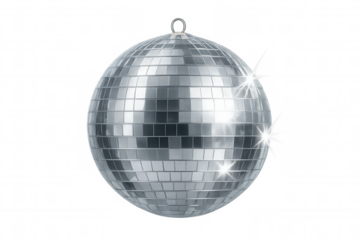 Classic disco ball reflecting bright spots of light, isolated on transparent background, perfect for party and celebration visuals