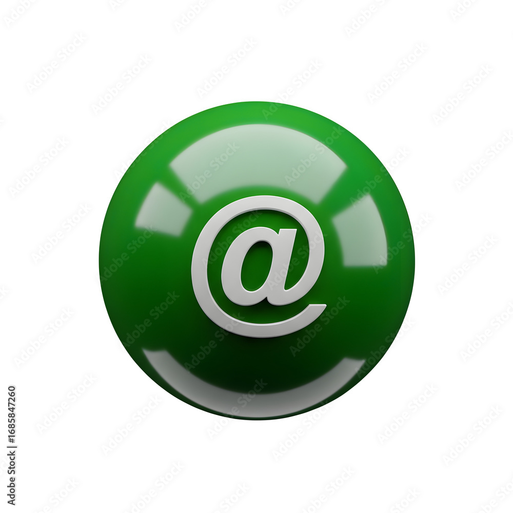 Poster 3d icon of green sphere with at sign isolated on transparent background for email or internet commun