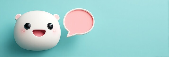 Cute polar bear character with a joyful expression, accompanied by an empty speech bubble on a soft blue background, ideal for children's designs or playful themes.