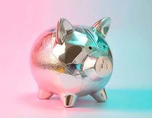 Metallic piggy bank with vibrant lighting
