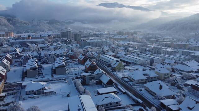 Snowy bruck an der mur styria austria town surrounded by majestic mountains
