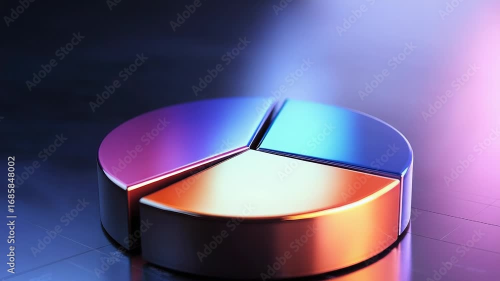 Poster colorful 3d pie chart representing market share on grid background