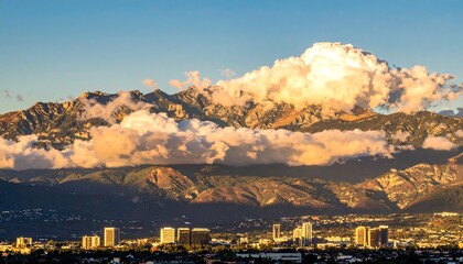 Obraz premium Mountain Range Sunset Cityscape