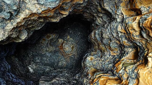 Concentric rock layers creating a natural opening in cliff face