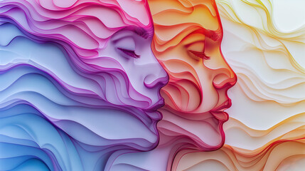 Abstract artistic portrait with flowing colorful waves creating ethereal human profile, featuring vibrant gradient colors in fluid motion