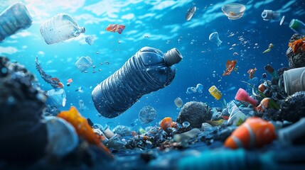 Microscopic bacteria breaking down plastic waste in ocean water, Biodegradation.