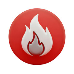 3d icon of a red round button with a white fire flame icon isolated on transparent background