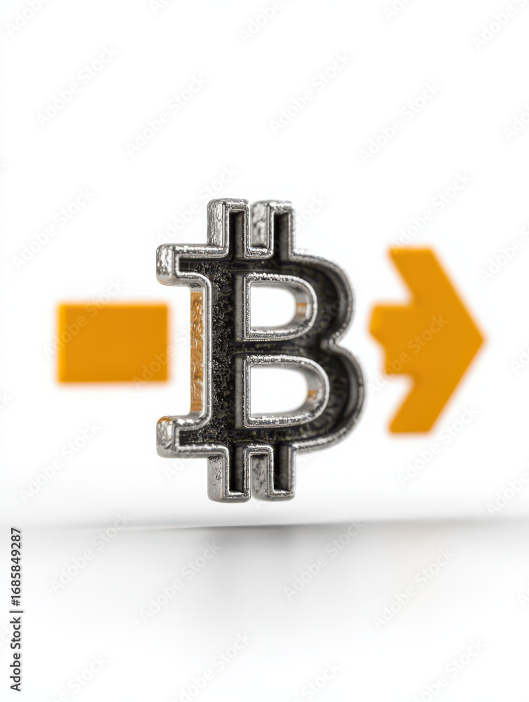 Aufkleber bitcoin transaction: the bitcoin emblem, strategically placed alongside an arrow, is a visual narrat