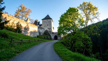 Fototapeta premium Medieval castle nestled in a valley