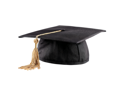Black graduation cap with gold tassel academic achievement success, Isolated On white, Png Transparent