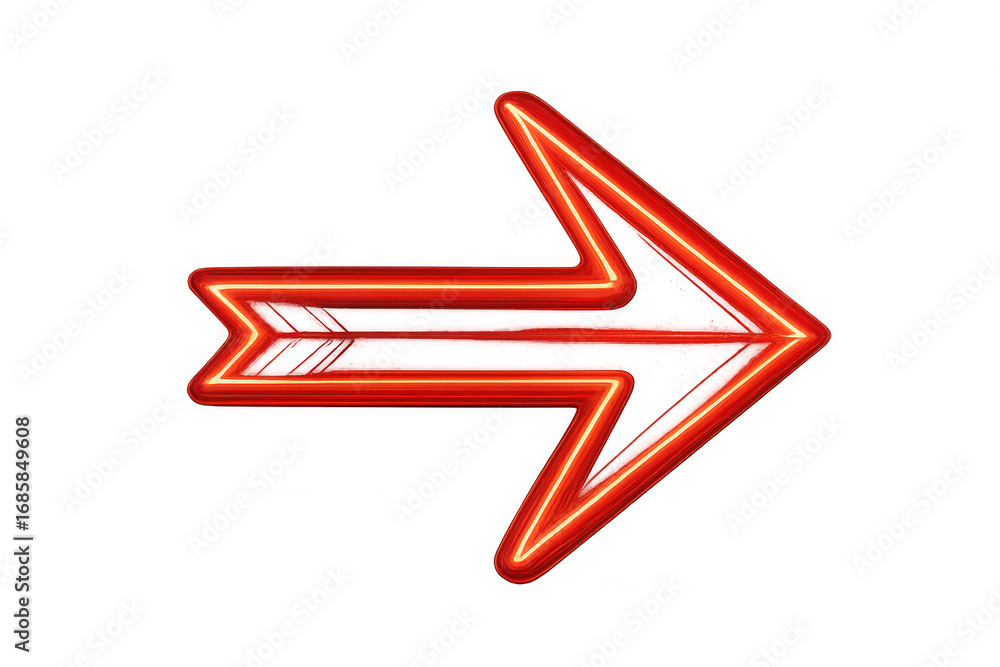 Poster glowing neon right-pointing arrow with transparent backdrop, signaling direction and emphasizing key