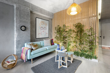 Modern luxury apartment interior in minimal scandinavian style, 3d rendering